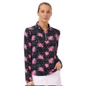 Nivo Women's Long Sleeve Laure Mock 1/4 Zip Golf Top Navy/Pink Size XL EUC